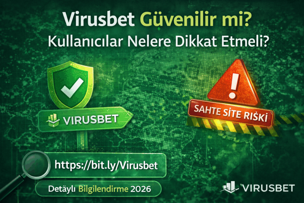 Virusbet güvenilir mi sorusunu ele alan, sahte site riskleri ve kullanıcı güvenliğini anlatan bilgilendirici görsel