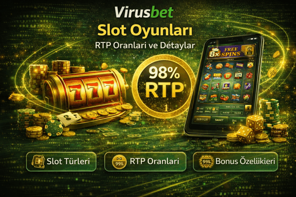 Virusbet slot oyunları ekranı, RTP oranları ve slot oyun türleri