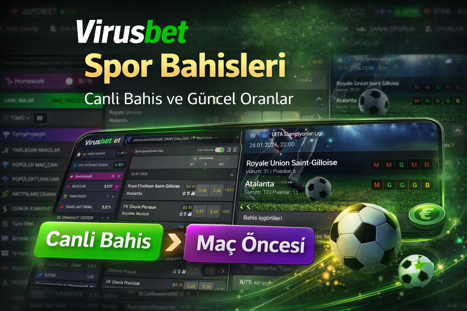 Virusbet spor bahisleri ekranı, canlı bahis seçenekleri ve güncel maç oranları